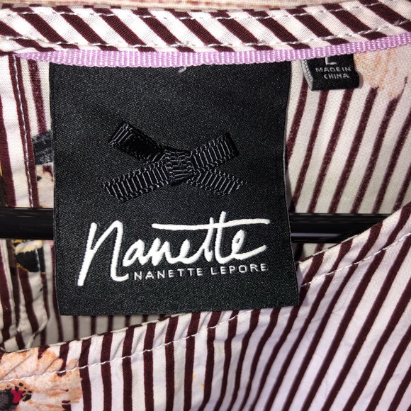 Nanette Lepore Striped Cotton Floral Birds Blouse - Picture 3 of 8